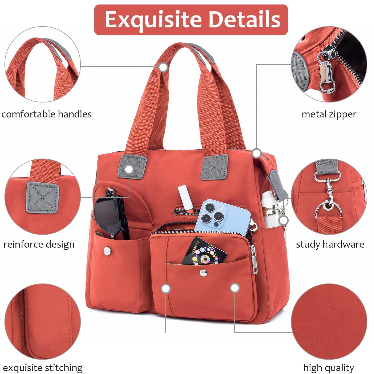 Women's Waterproof Nylon Utility Tote Bag - Multi-Pocket Work Shoulder Bag for Teachers, Nurses & Professionals | Perfect for Work, Travel & Everyday Use
