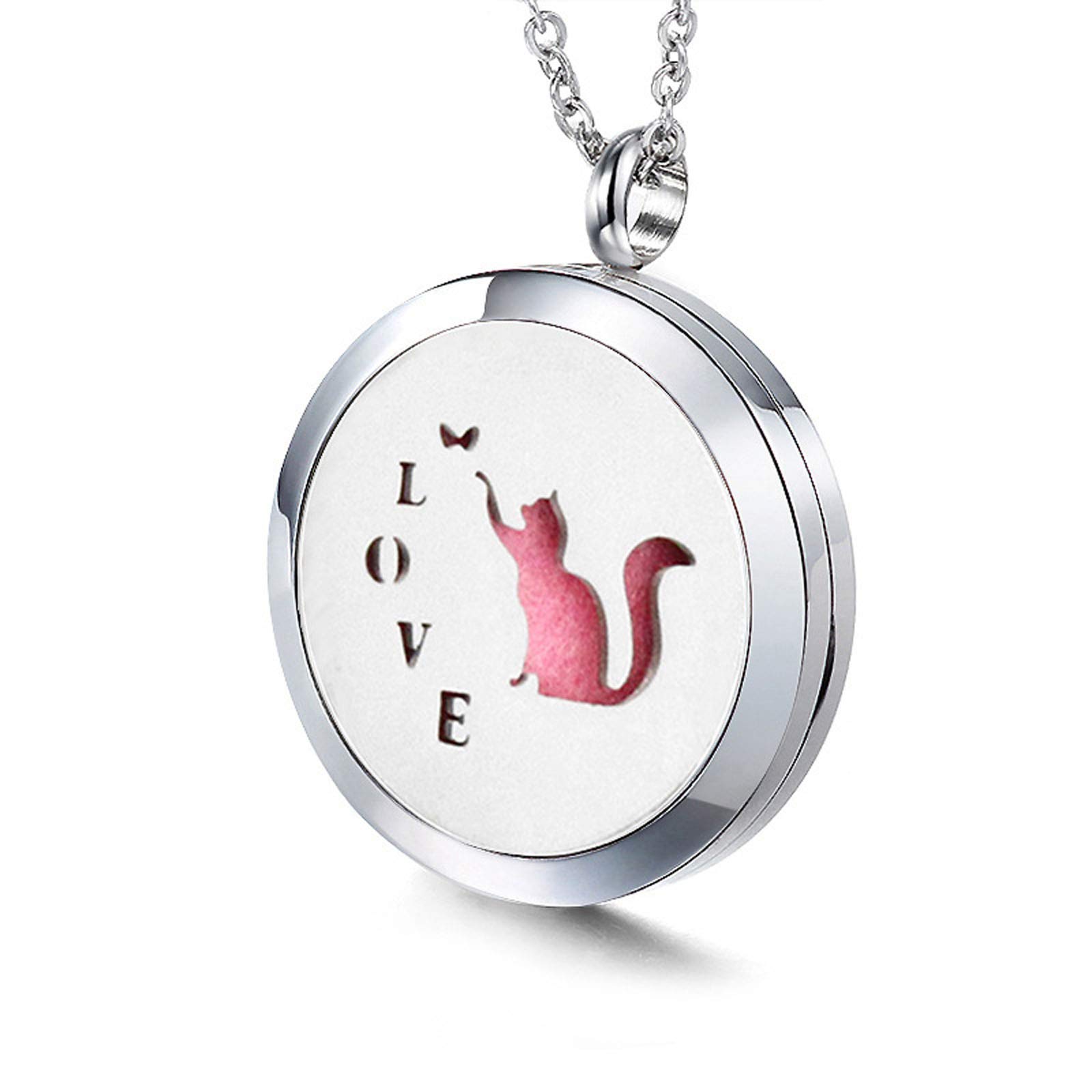 **Aromatherapy Essential Oil Diffuser Necklace - Round Cat Pattern Magnetic Pendant for Women & Girls | Perfect for Stress Relief, Meditation & Daily Fragrance**