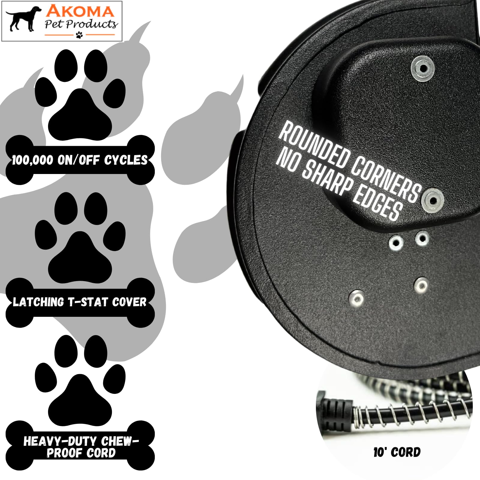 Akoma 400W Dog House Heater with 10-Foot Cord - Quick Installation, Safe Dry Heat Technology, Pet-Friendly Design for Winter Warmth - Ideal for Outdoor Kennels, Garages and Backyard Dog Houses
