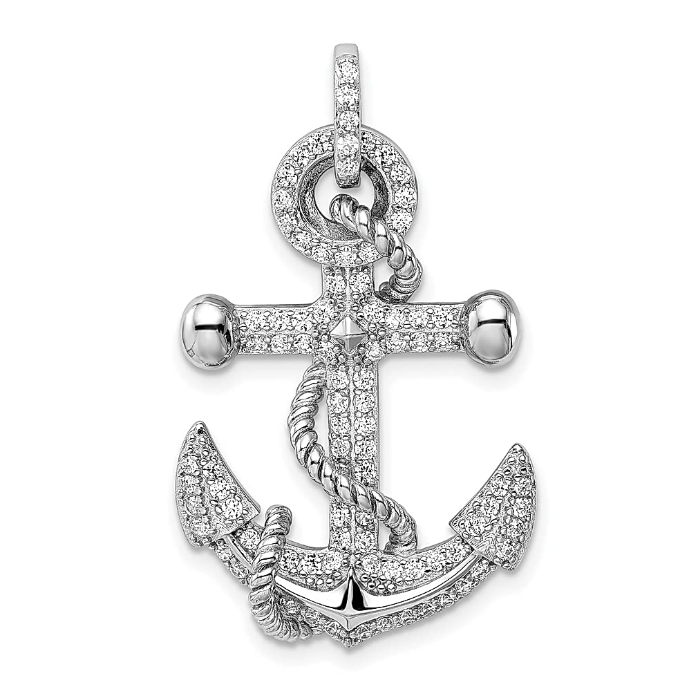 925 Sterling Silver Nautical Anchor & Ship Wheel Pendant Necklace for Women - Cubic Zirconia CZ Marine Jewelry - Perfect Gift for Her, Beach Vacation & Seashore-Themed Occasions