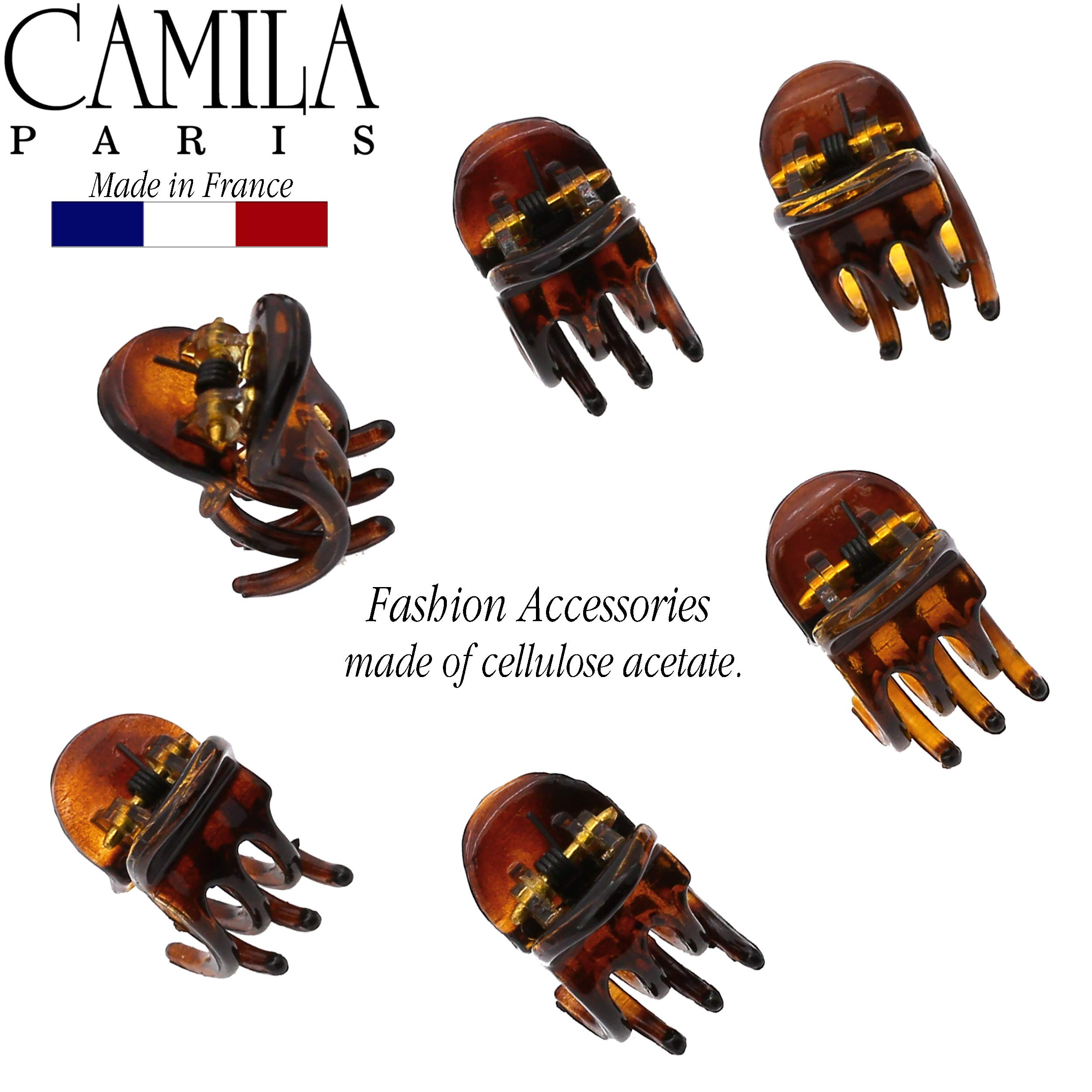 Camila Paris CP2374 French Hair Clips for Women - Set of 6 Extra Small Tortoise Shell Hair Claw Clips, Strong Hold Grip Clamps - Fashion Hair Accessories for Women & Girls - Made in France - Perfect for School, Work, Parties & Everyday Styling