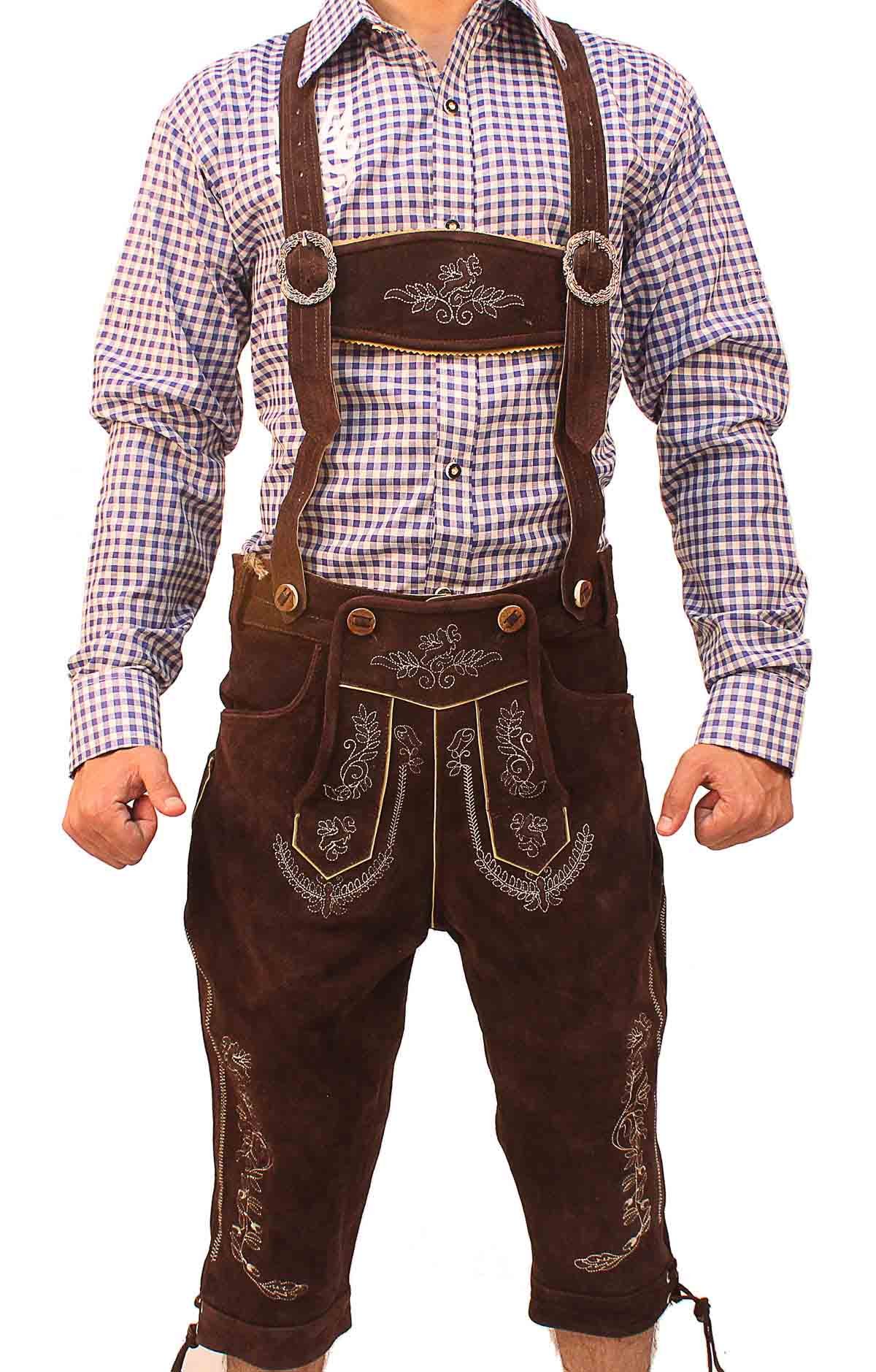 Authentic German Oktoberfest Bavarian Bundhosen for Men - Premium Brown & Dark Brown Lederhosen - Perfect for Beer Festivals, Costume Parties & Cultural Events
