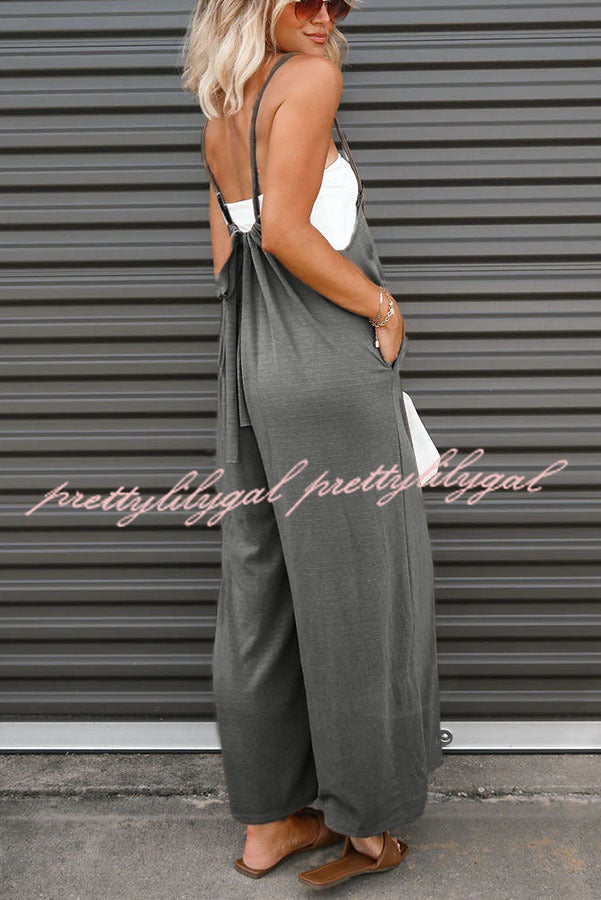 Unstoppable Feeling Women's Pocketed Tie-Waist Wide Leg Denim Overalls - Casual Chic Jumpsuit for Streetwear, Music Festivals & Everyday Wear