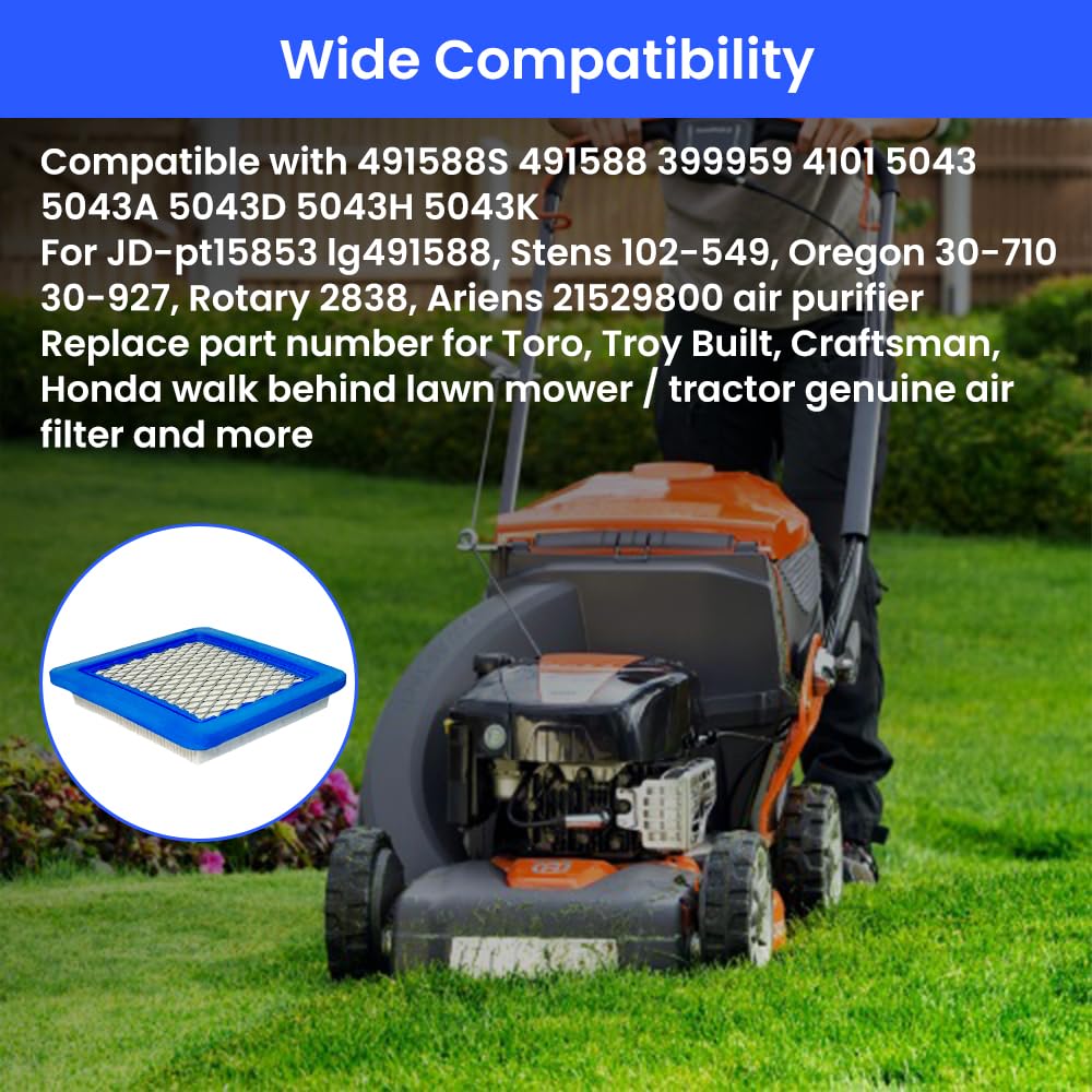 6 Pack 491588s Air Filter with Pre Filter - Compatible with Toro 20332, Craftsman 3364, Replaces 491588 & 399959 - Perfect for Push Lawn Mower Maintenance & Engine Protection