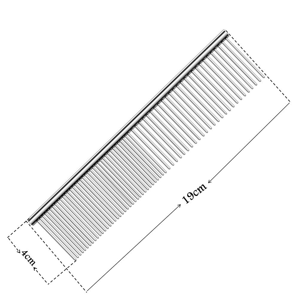 Professional Stainless Steel Dog & Cat Grooming Comb - 2 Pack Metal Pet Comb with Rounded Ends for Long & Short Matted Hair (7.48