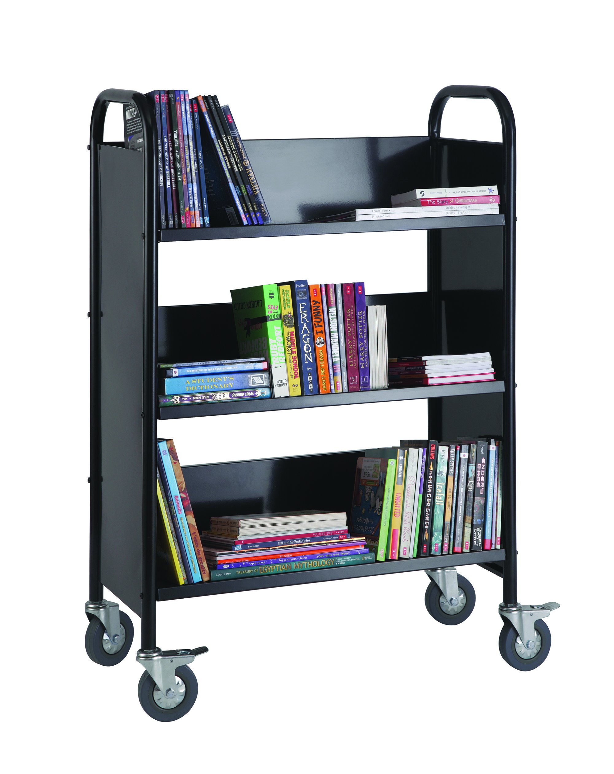 Heavy Duty 3-Tier Narrow Book Cart with Wheels - Black Metal Utility Cart for School, Office, Library & Warehouse Storage Organization