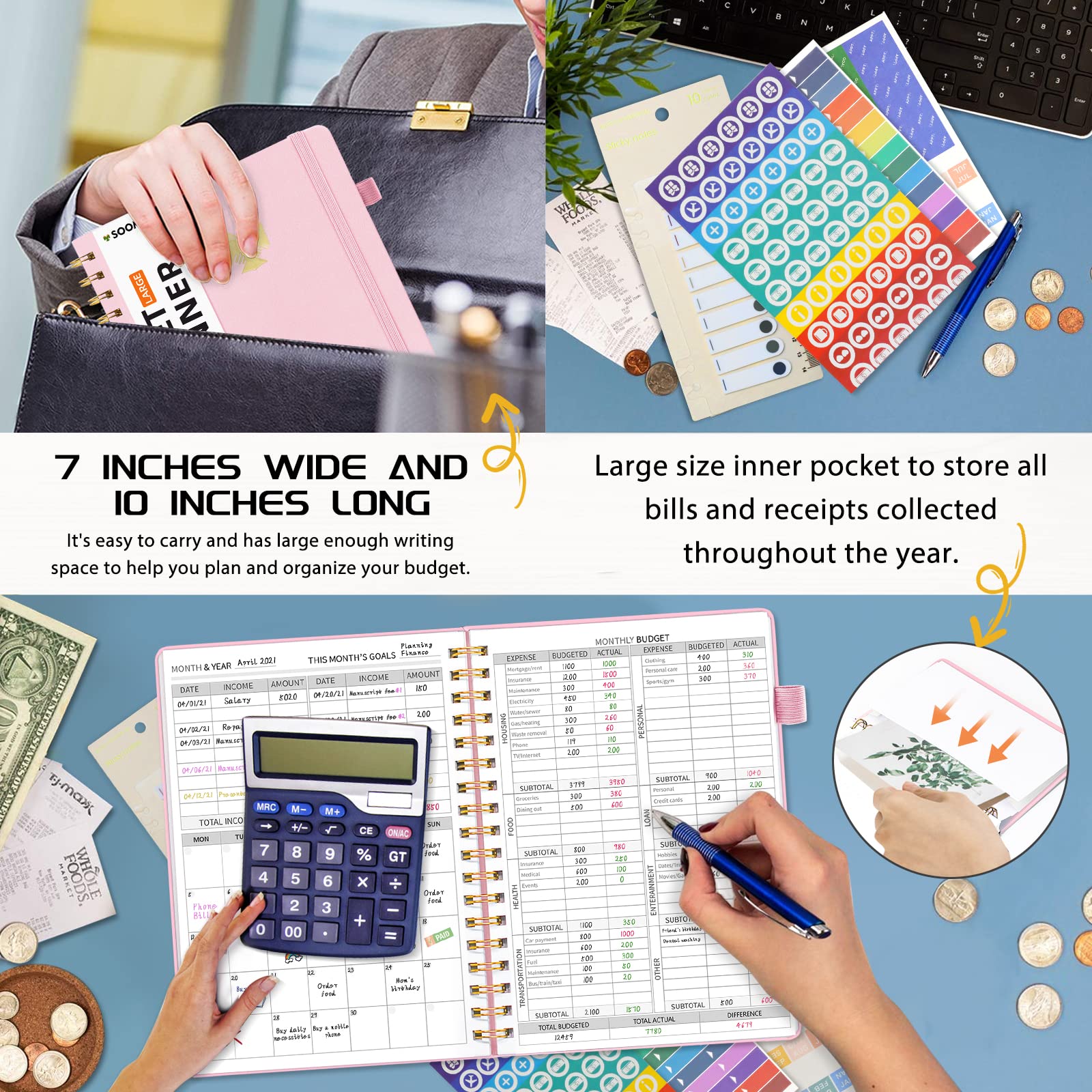 2025-2026 Budget Planner - Monthly Bill Organizer with Pockets | Undated Financial Planner with Expense Tracker Notebook & Budgeting Journal | Large 7