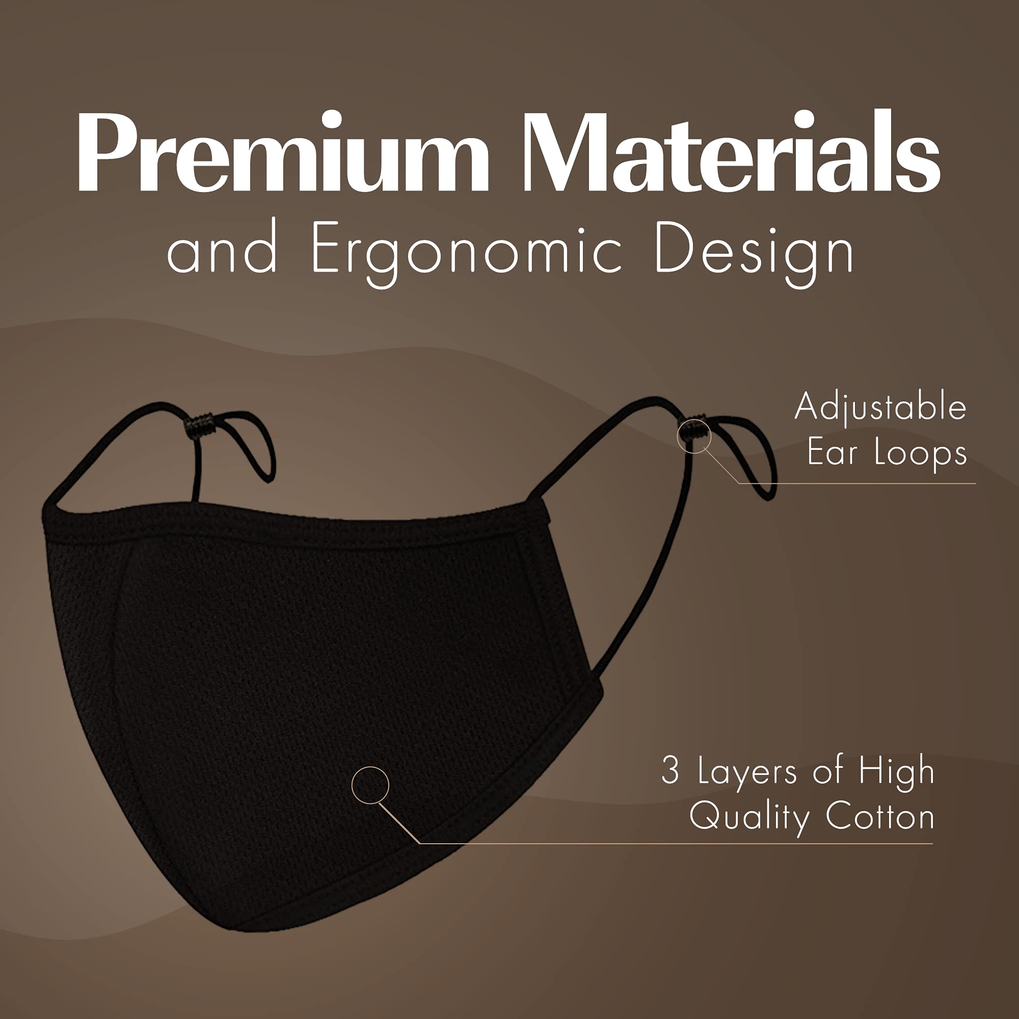 Reusable 3-Layer Black Face Mask - Washable & Adjustable for Adults & Kids - Perfect for School & Travel