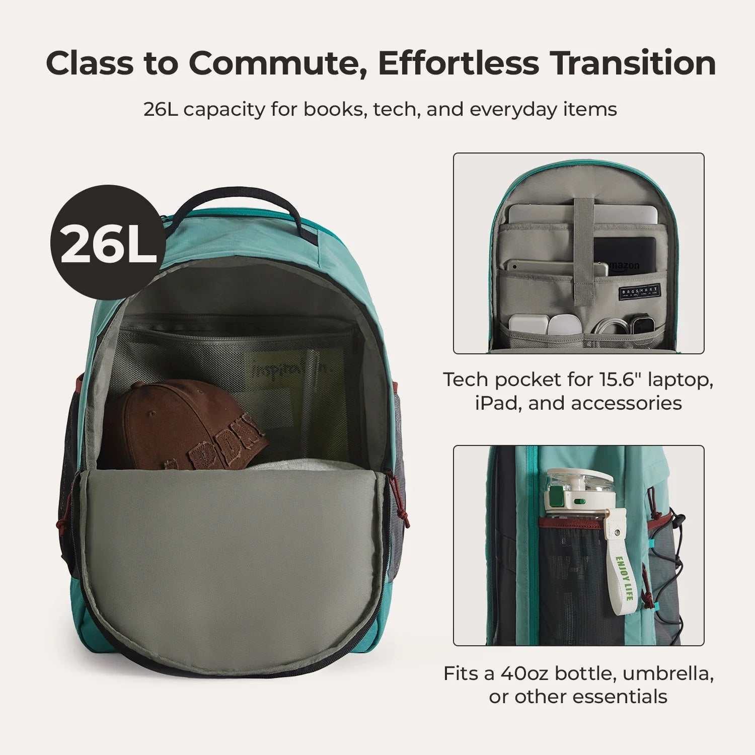 15.6 Inch Laptop Backpack for Men & Women - Waterproof Travel Backpack with USB Charging Port - Perfect for Work, School, and Business Trips