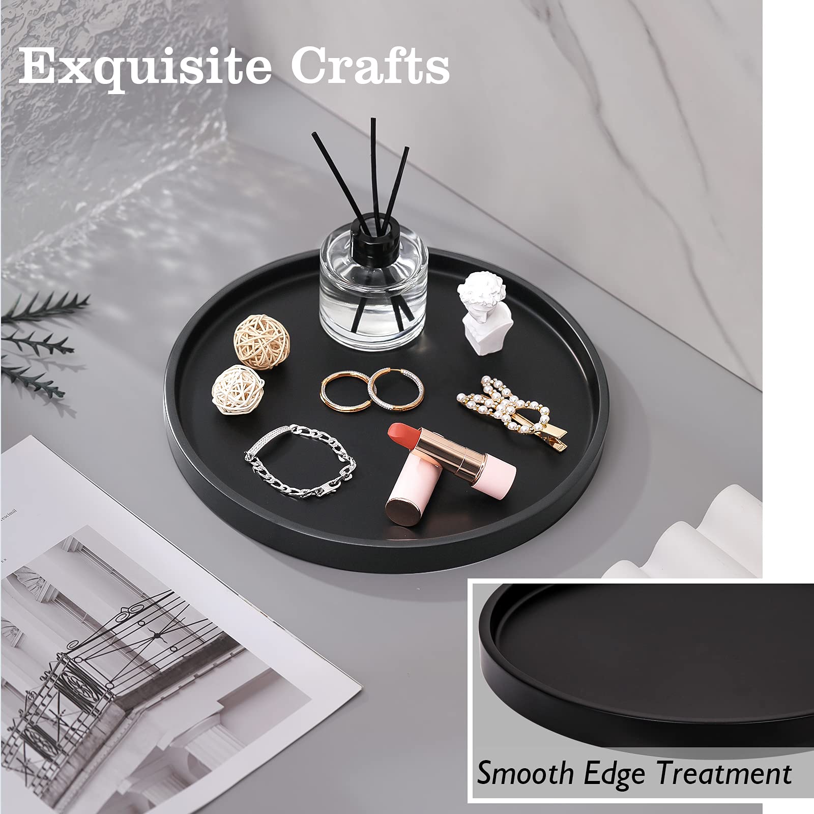 Matte Black Resin Vanity Tray for Jewelry & Cosmetics - Bathroom & Dresser Organizer