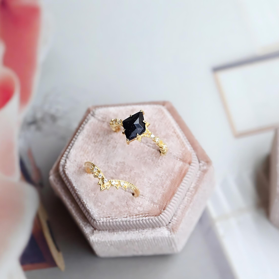 Galaxy Blue Sandstone Star Stone Lace Ring Set | HJZB 064 - Elegant Boho Jewelry for Women, Perfect for Date Nights, Weddings & Special Occasions
