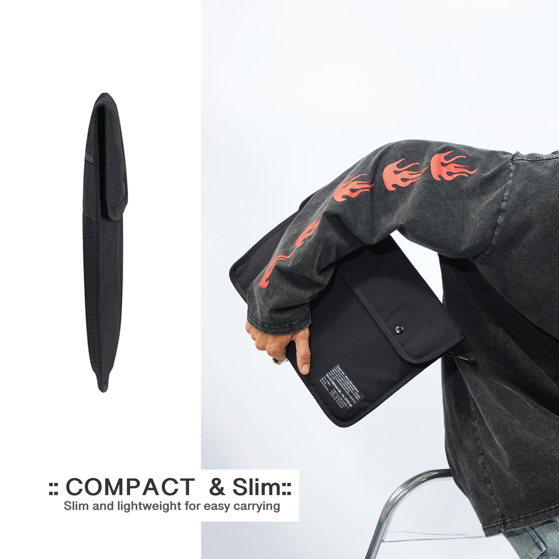13-14 Inch Laptop Sleeve Case with Accessory Pocket - Slim Black Cordura Protective Bag for Notebook Computers | Perfect for Work, Travel & School