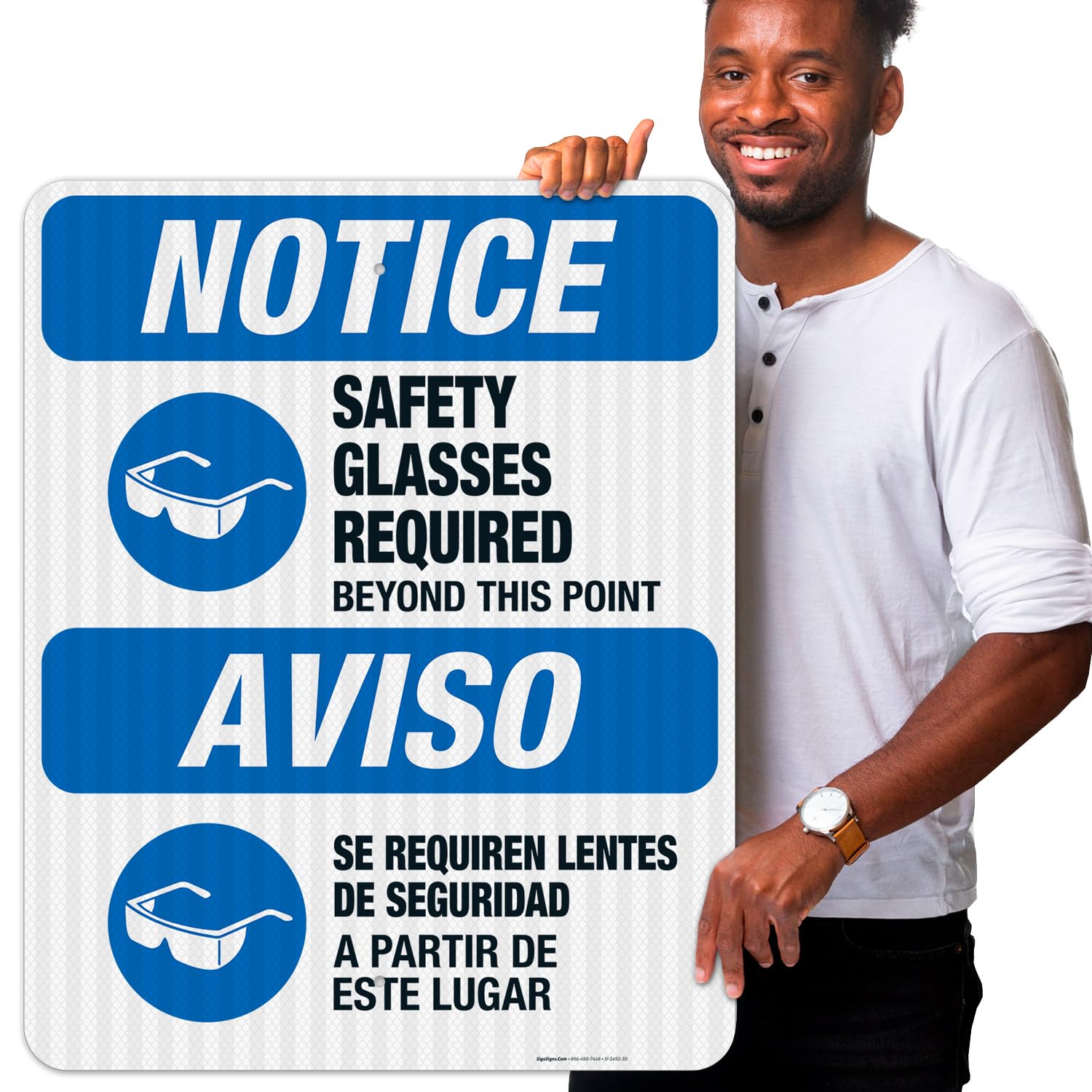 OSHA Approved Safety Glasses Required Beyond This Point Bilingual Sign - 24x30 Inches Reflective Aluminum Safety Sign for Construction Sites & Work Zones - Durable 3M EGP .080 Aluminum, Fade Resistant - Perfect for Factories, Warehouses & Hazardous Areas - Made in USA