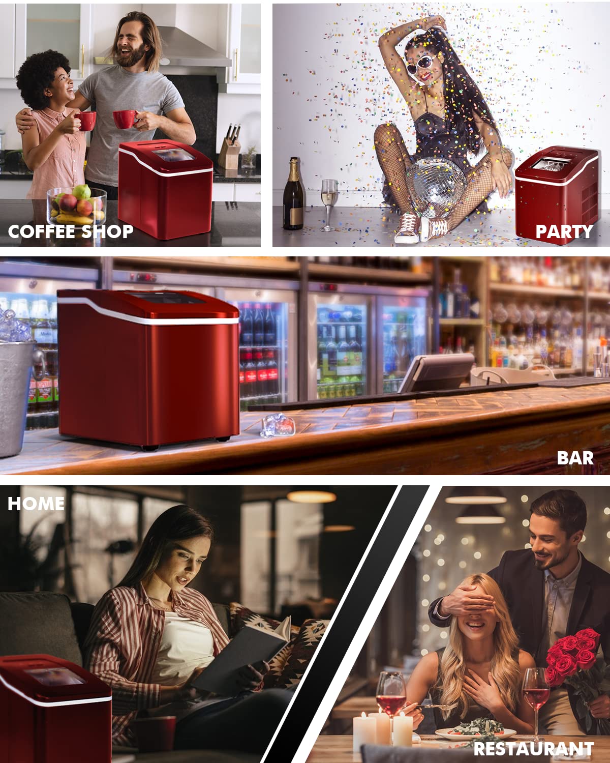 Portable Ice Maker Machine - Countertop Mini Ice Maker with Automatic Cleaning, Scooper & 9 Cubes in 8 Minutes - Perfect for Home, Office, RV & Outdoor Use (Red)