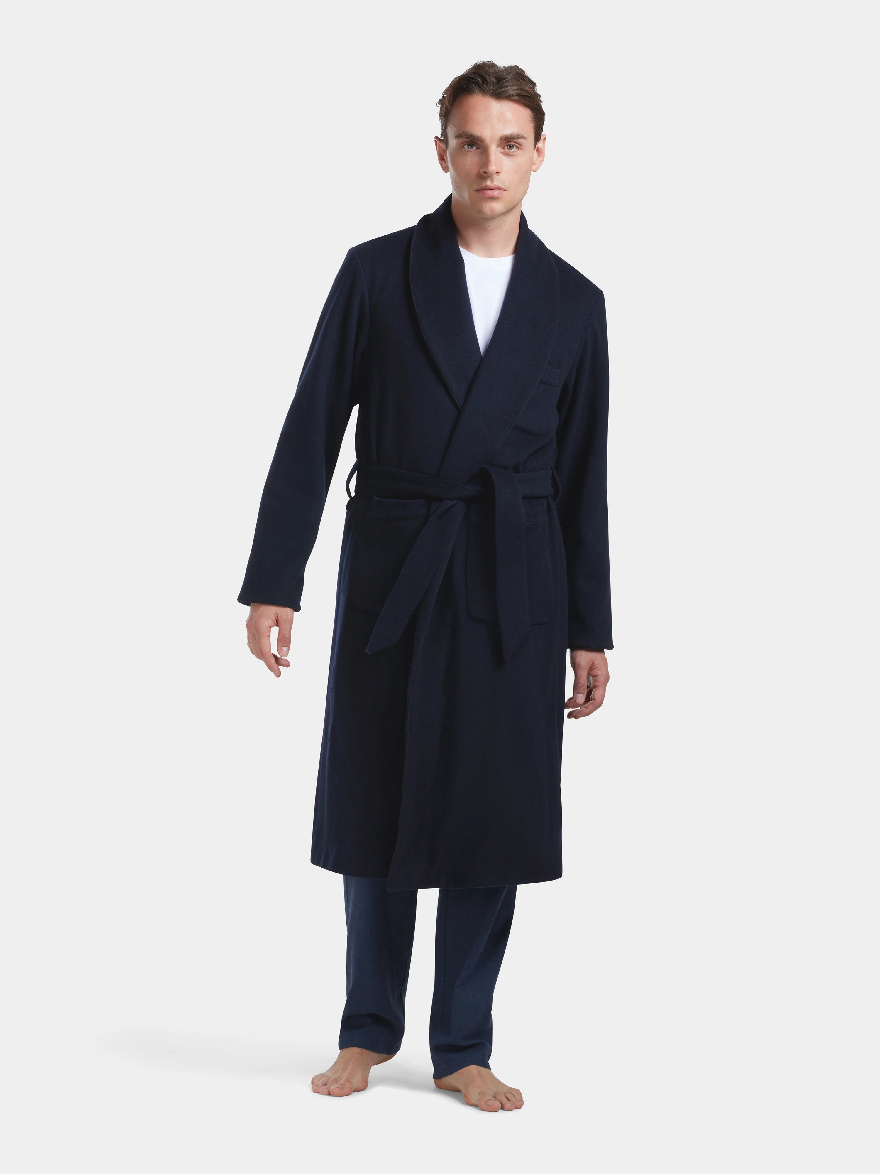 Luxury Navy Blue Cashmere Robe for Women & Men - Soft & Warm Winter Bathrobe for Spa, Lounge & Home Relaxation