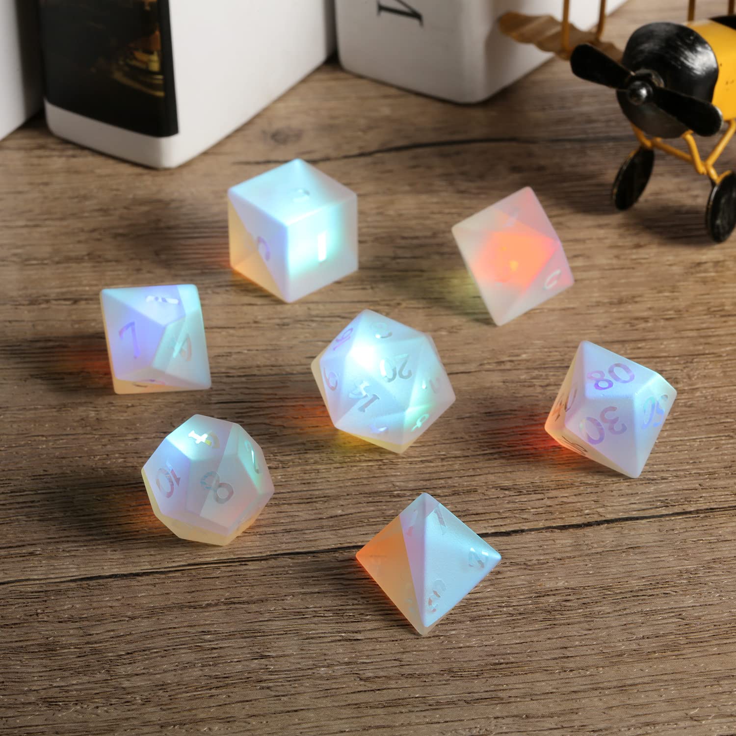 Frosted Rainbow Glass Dice Set - 7-Piece DND Dice for Dungeons & Dragons, Tabletop RPG Games | Durable Matt Glass D&D Dice with Gift Box | Perfect for Gifts, Campaigns & Collectors