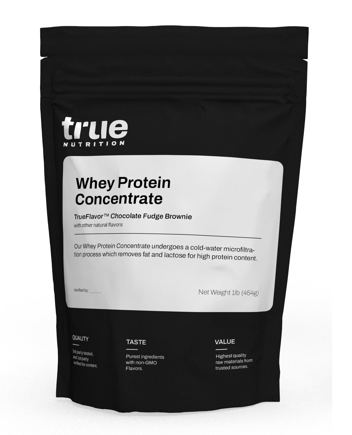 True Nutrition Whey Protein Concentrate Powder - 100% Pure Fast-Acting Low Carb Protein with Essential Amino Acids & High Leucine - Chocolate Fudge Brownie Flavor - 1lb for Post-Workout Recovery & Muscle Building