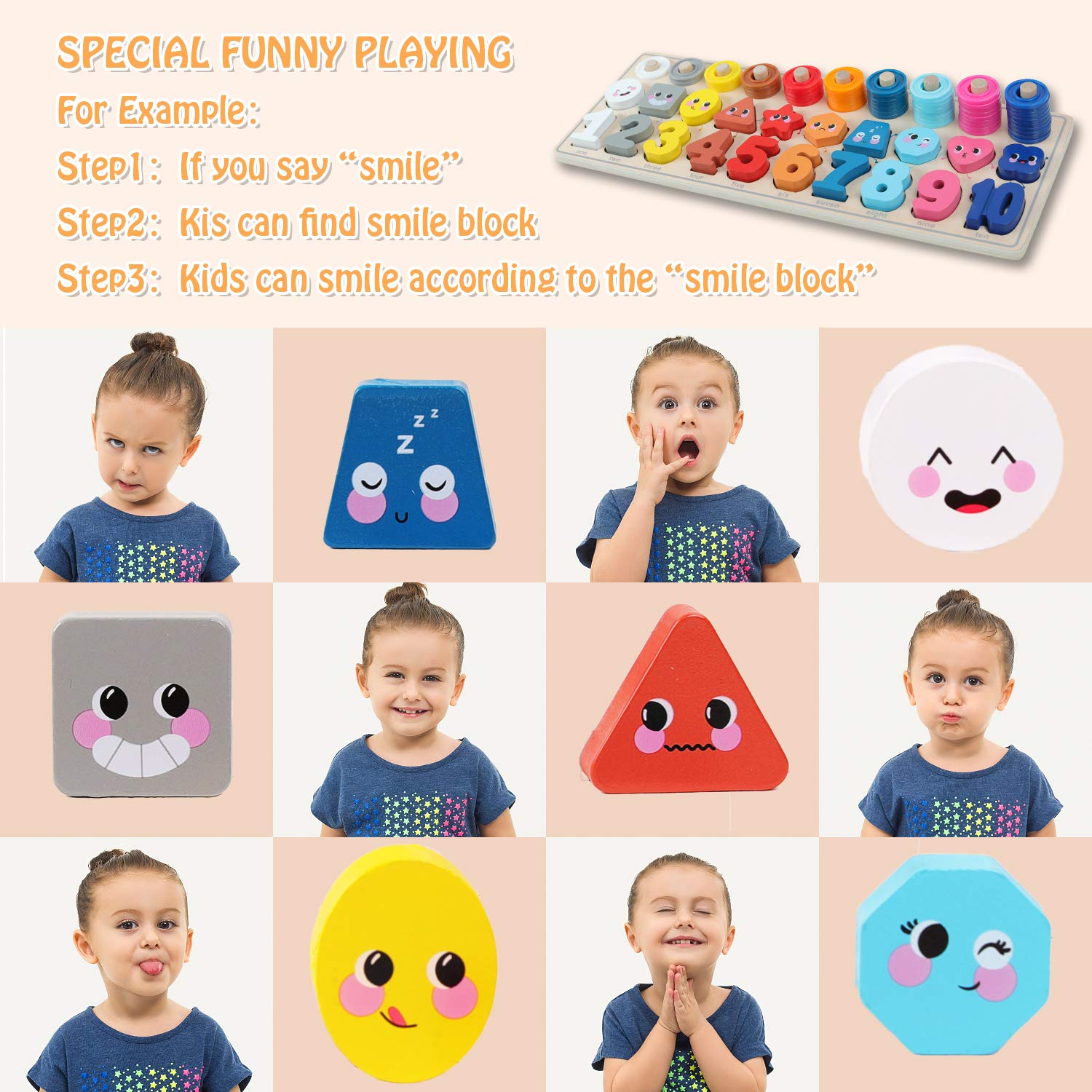 Montessori Wooden Toys for Kids - Number & Shape Stacking Game for Toddlers | Preschool Learning Math Blocks for Boys & Girls | Perfect Gift & Educational Play