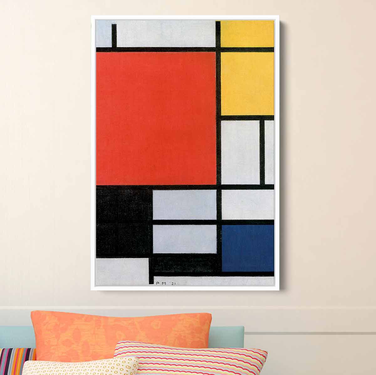 Red Mondrian Wall Art Canvas 4606 - Modern Abstract Painting for Living Room, Bedroom & Office Decor - Perfect for Home & Office Interior Design