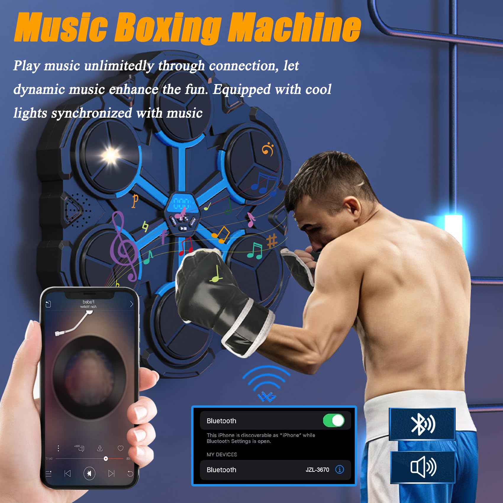 Smart Boxing Machine for Adults - Electronic Punching Bag with Music & Boxing Gloves - Home Gym Fitness Equipment for Cardio & Strength Training - Perfect for Boxing Workouts, Stress Relief & Home Exercise