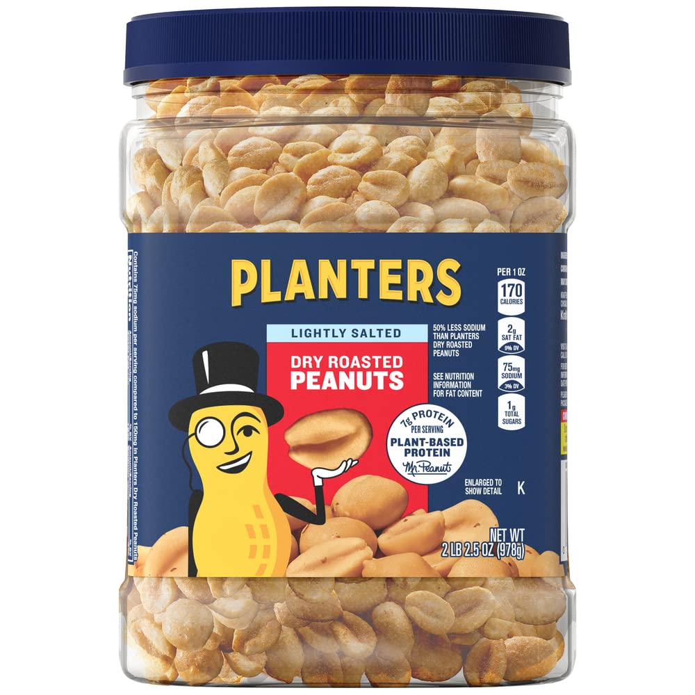 Dry Roasted Lightly Salted PLANTERS Peanuts - 6 Pack (2.2 lb Each) | Healthy Protein Snacks for Adults | Perfect for Office, Hiking & Game Day Parties