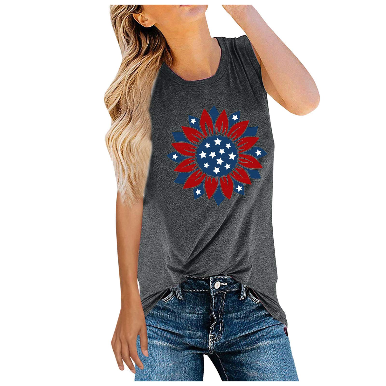 Women's 4th of July Printed Casual Summer Tank Tops - Patriotic Blouse for BBQ, Beach & Independence Day Celebrations