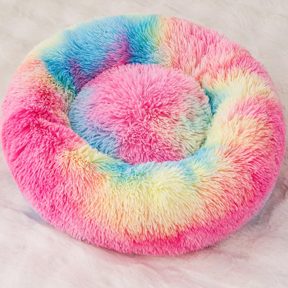 Cozy Round Donut Pet Bed for Small Cats & Dogs - Warm Fluffy Nest Bed for Kittens, Puppies & Rabbits Under 3kg - Perfect for Indoor Lounging & Nap Time