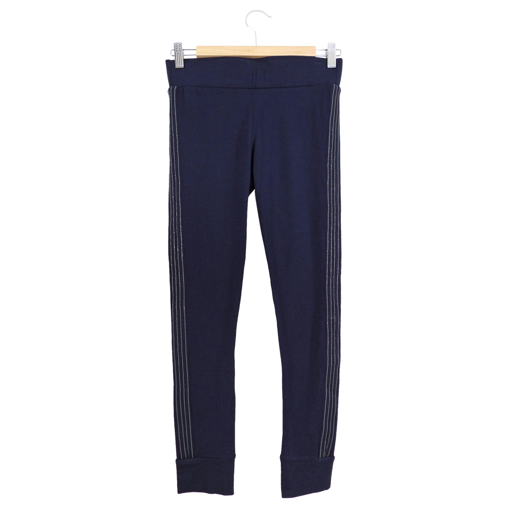 Brunello Cucinelli Navy Blue Wool Monili Bead Leggings - Women's Size IT40 / US 4 - Perfect for Winter Fashion & Luxury Office Wear