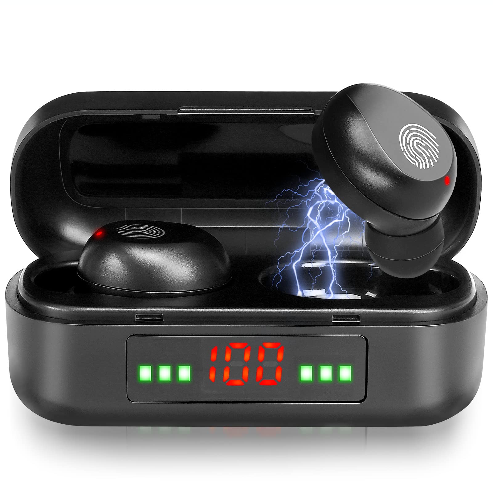 Wireless Bluetooth 5.0 Earbuds with LED Display Charging Case, Stereo Sound, IPX7 Waterproof, Noise Cancelling for Running, Gym, Workout - Compatible with vivo iQOO Neo 855 Racing