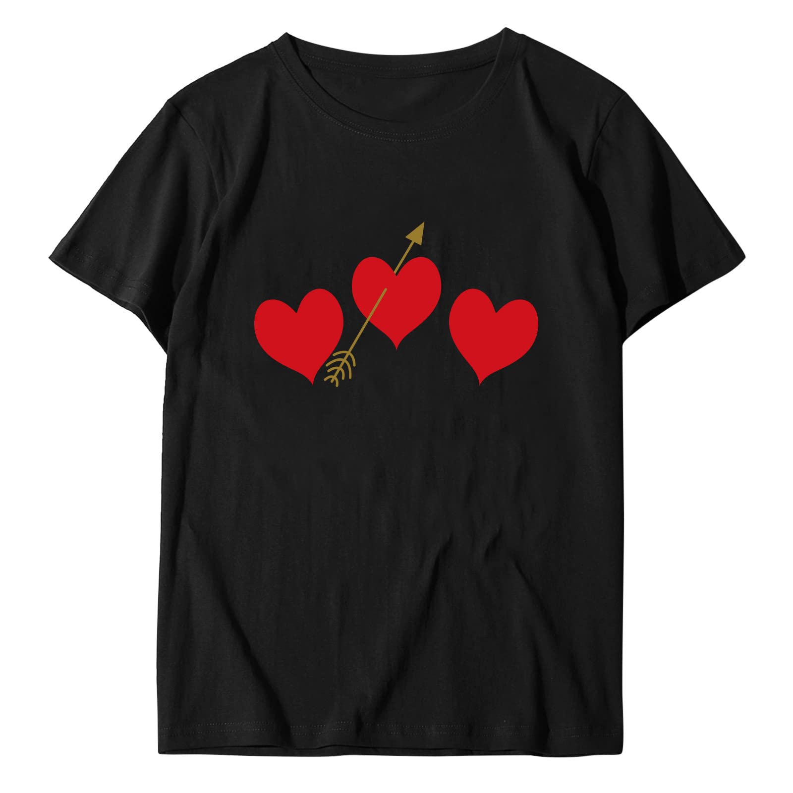 Women's Short Sleeve Loose T-Shirts - Casual Heart Print O-Neck Blouse for Valentine's Day | Perfect for Date Nights, Casual Outings & Gift Giving