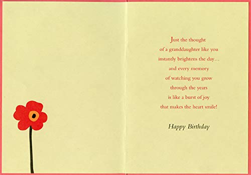 Designer Greetings 3 Red Flowers & Green Butterfly Die-Cut Birthday Card for Granddaughter - Perfect for Special Occasions, Grandparents Day & Family Celebrations