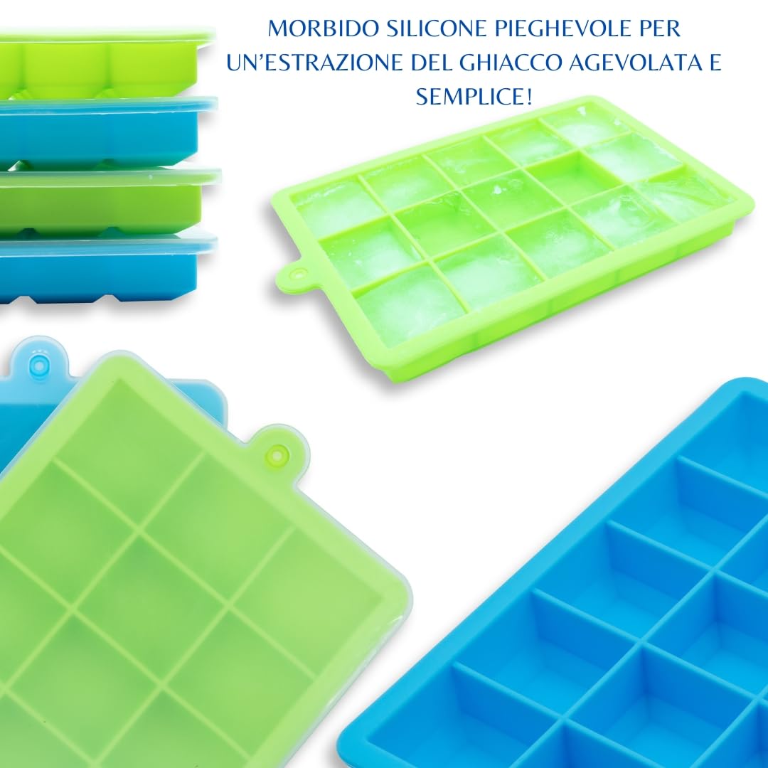 Set of 2 BPA-Free Silicone Ice Molds with Lids - Durable & Leak-Proof Ice Cube Trays for Cocktails, Drinks & Freezing - Perfect for Home Bars, Parties & Beverage Preparation