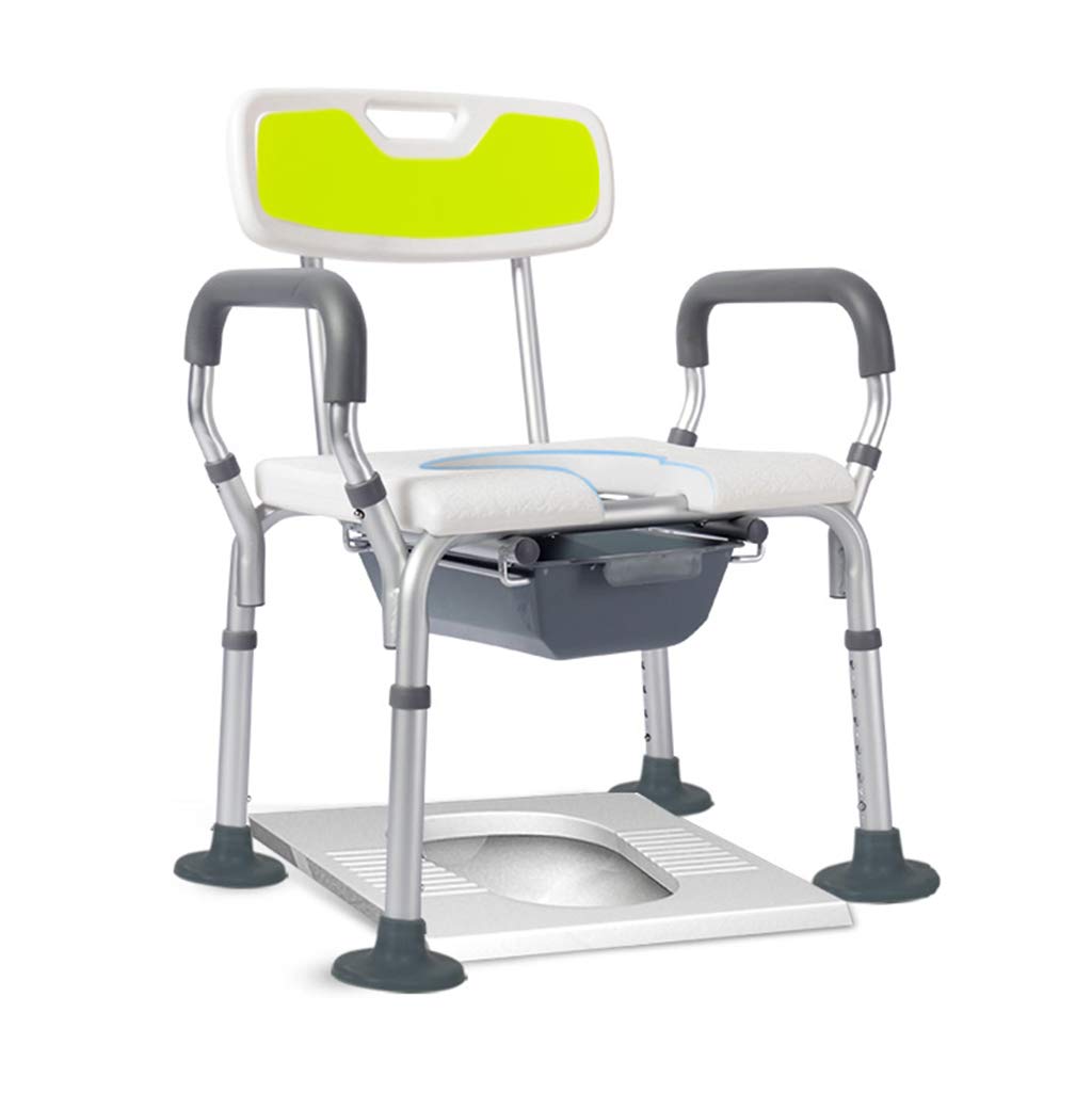 Elderly Bathing Chair with Backrest & Armrest - Adjustable Commode Toilet Seat with Non-Slip Threaded Foot Pads - Ideal for Shower Safety and Mobility Assistance for Seniors
