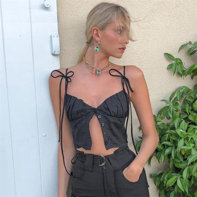 Gothic Black Punk Ruched Camisole - Sexy V Neck Off Shoulder Strapless Crop Top for Women | Perfect for Concerts, Parties & Night Out