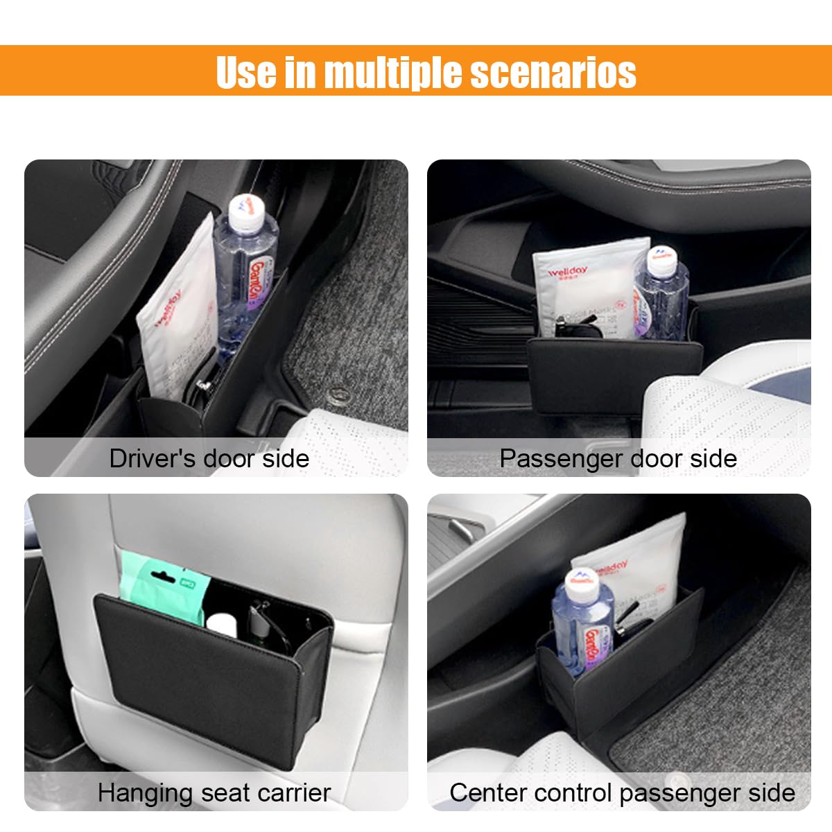 Premium Car Trash Can - Auto Leather Garbage Bin Organizer with Trash Bags | Foldable Mini Dustbin Storage for Car, SUV & Travel | Multi-Function Vehicle Waste Container (Black) - Keep Your Car Clean on Road Trips & Daily Commutes