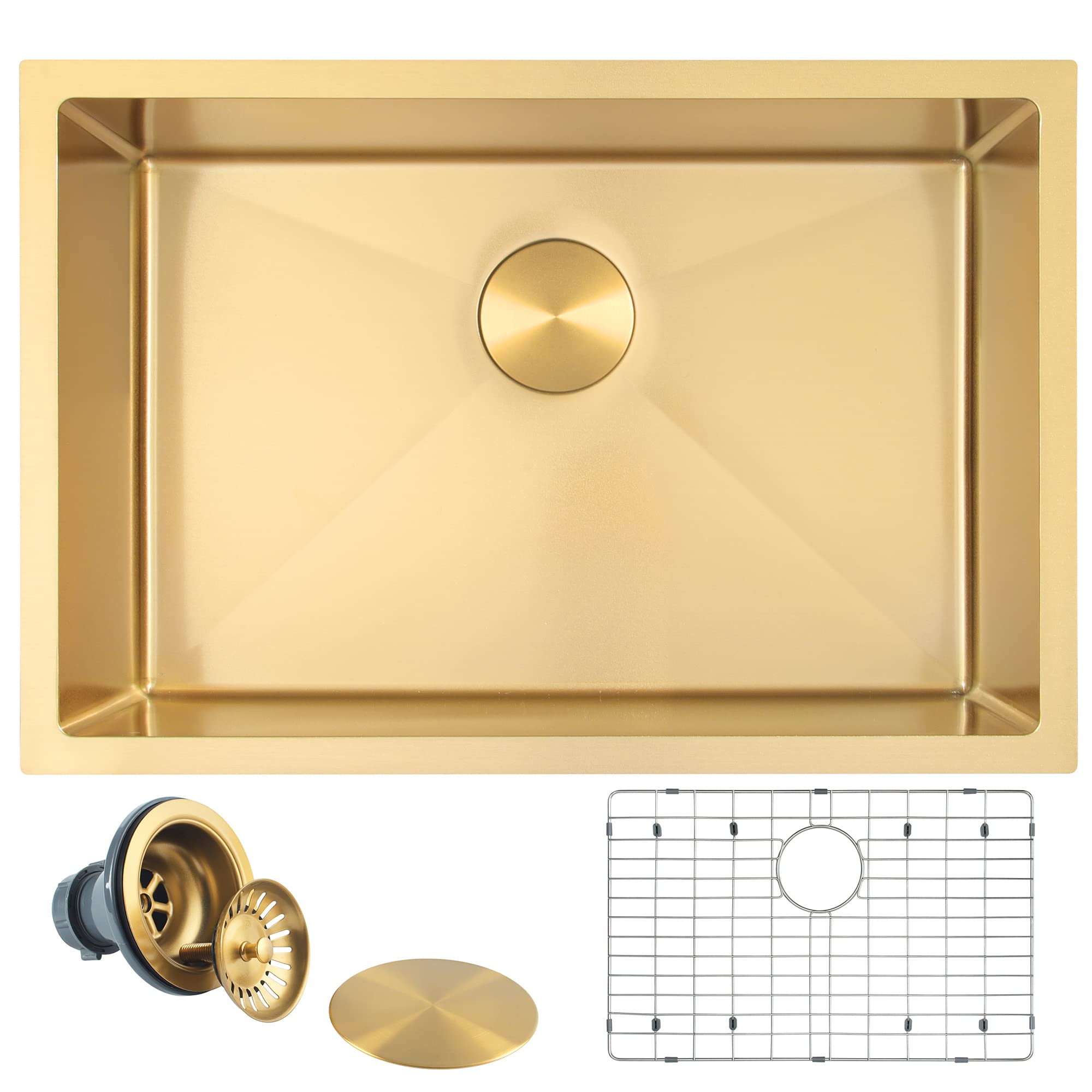 27x18 Inch Undermount Single Bowl Stainless Steel Kitchen Sink - Gold Finish for Modern & Farmhouse Style Kitchens - Perfect for Cooking, Washing Dishes & Food Prep