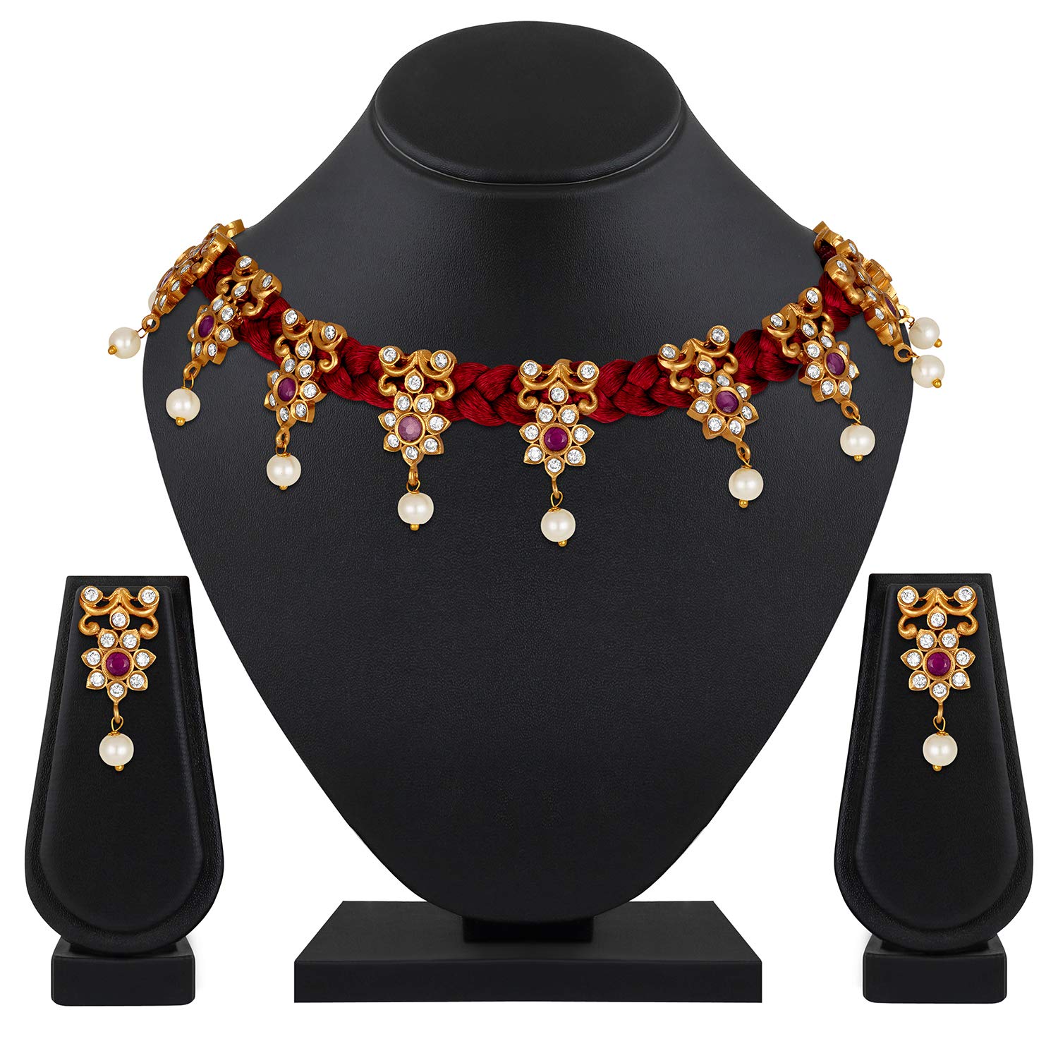 Elegant South Indian Floral Choker Necklace & Earrings Set | Traditional Wedding Jewelry for Women & Girls | Perfect for Bridal, Festive & Ethnic Fashion Occasions