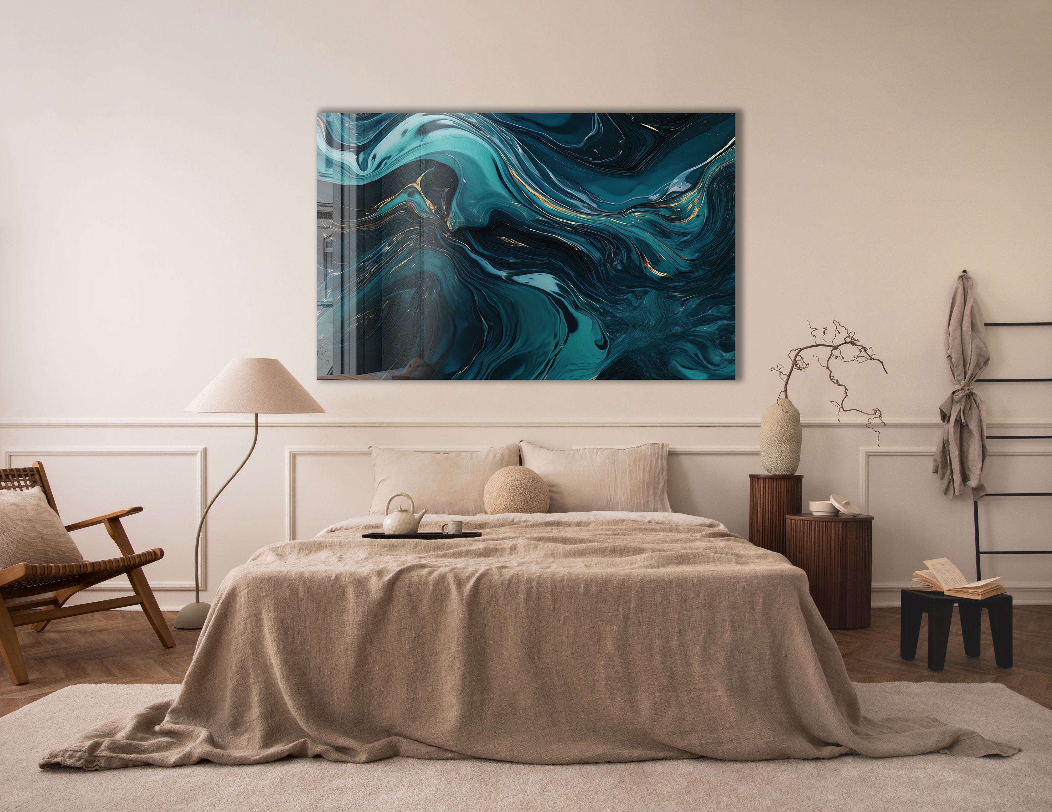 Abstract Wave Pattern Wall Art - Modern Ocean Themed Canvas Painting for Living Room & Bedroom Decor - Perfect for Coastal, Beach House, or Boho Style Home Decor