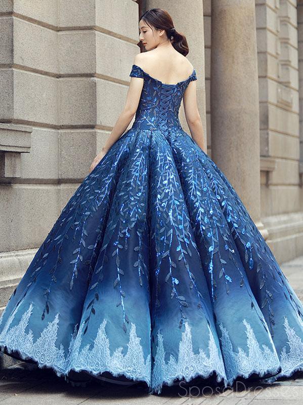 Navy Blue Off Shoulder Ball Gown Prom Dress for Sweet 16 & Quinceanera - Elegant Formal Evening Gown for Homecoming, Pageant, and Special Occasions