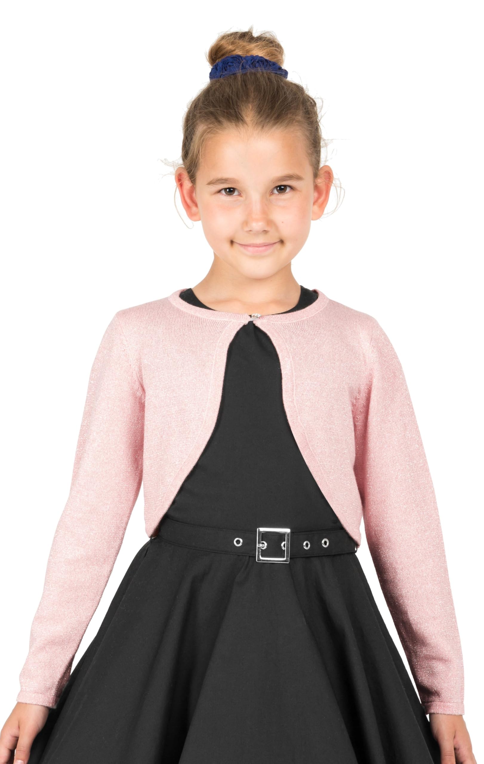 Black Butterfly Girls Long Sleeve Sparkle Cardigan - Kids Warm Knit Shrug Sweater for School, Party & Special Occasions