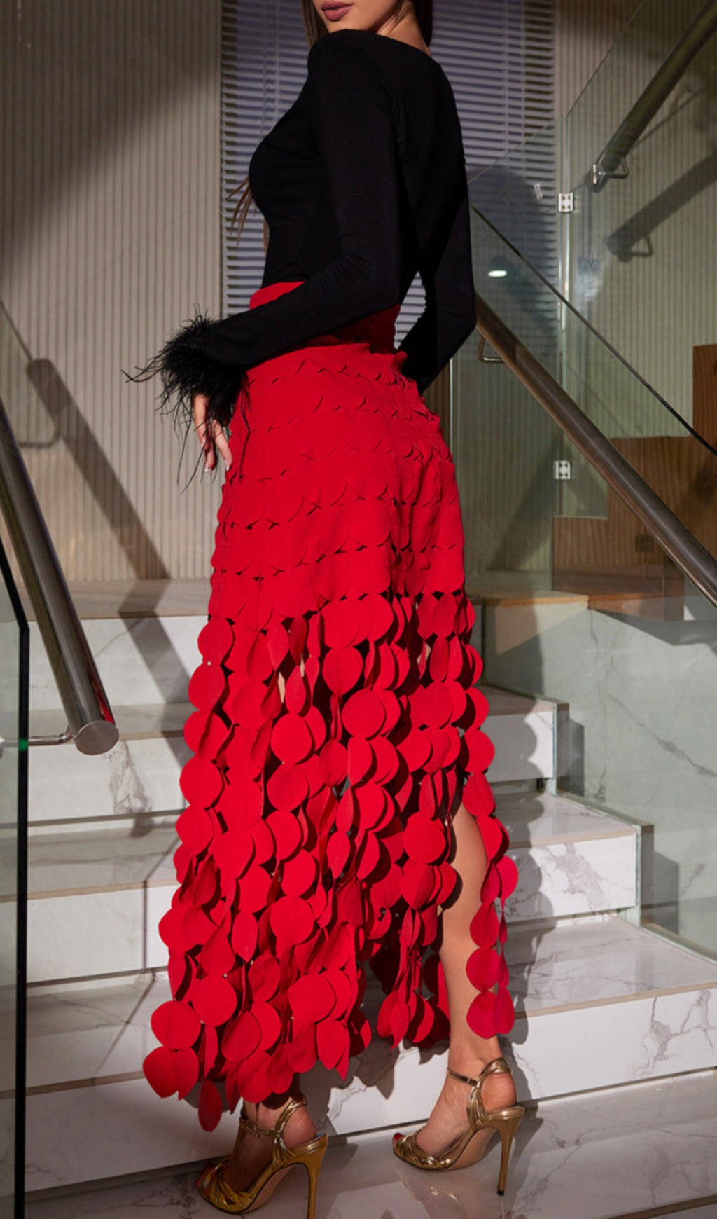 Red Circle Cutout Fringe Skirt - Sexy High Slit Party Skirt for Women | Perfect for Night Out, Club, Date & Festival