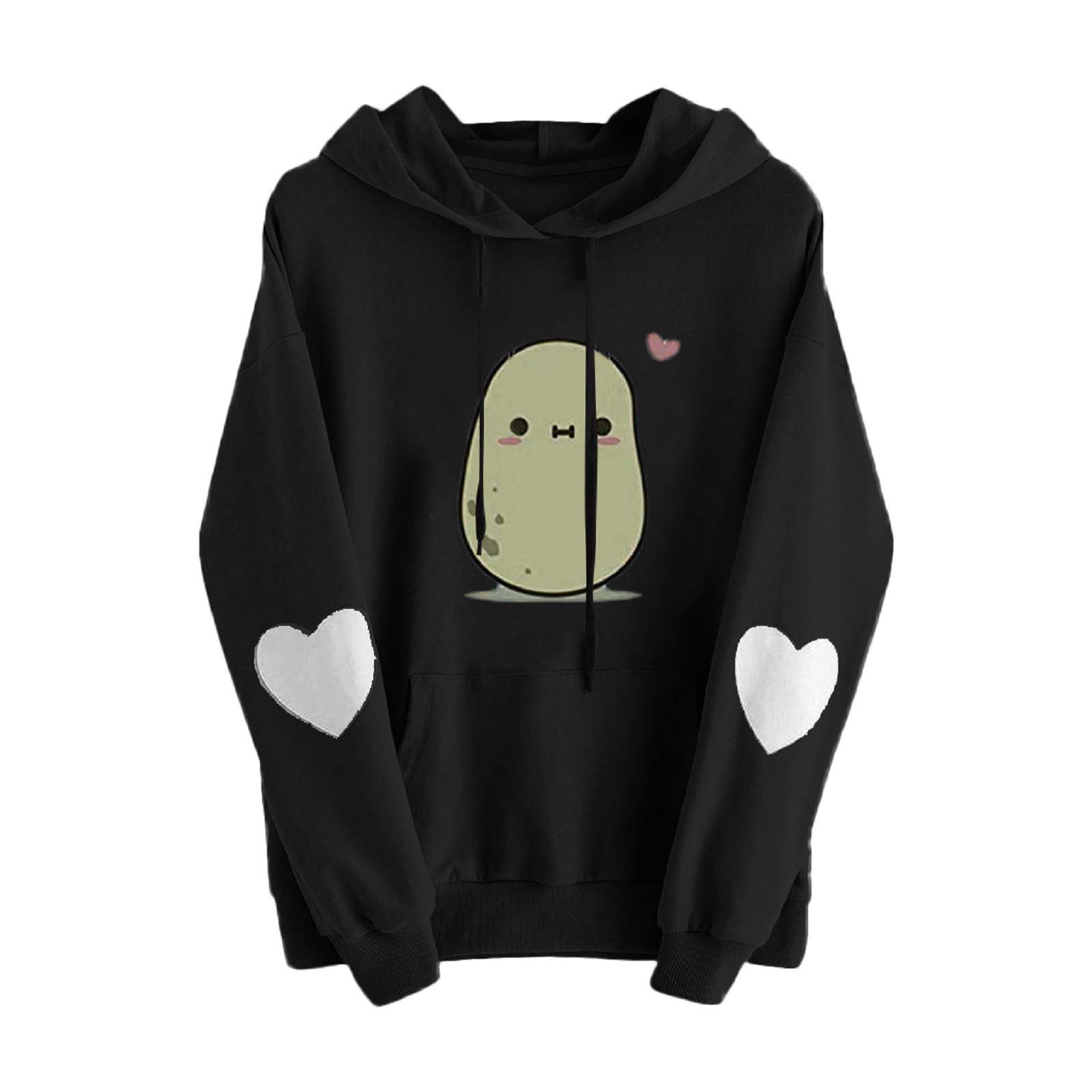 Women's Cute Potato Heart Print Hooded Sweatshirt - Fashion Long Sleeve Loose Pullover Hoodie for Casual Wear | Perfect for Everyday Outfits, Lounge Wear & Street Style