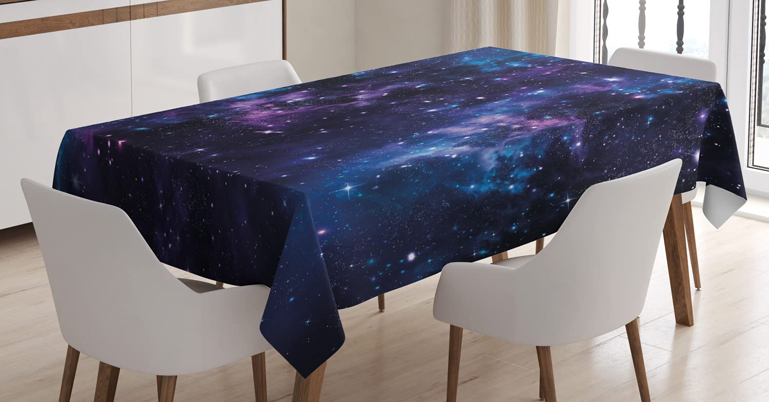 Ambesonne Space Themed Tablecloth - Dark Purple and Blue Star Clusters Cosmos Nebula Design, 60x90 Inch Rectangular Table Cover for Dining Room, Kitchen Decor | Perfect for Galaxy Parties, Astronomy Enthusiasts & Celestial Home Decor