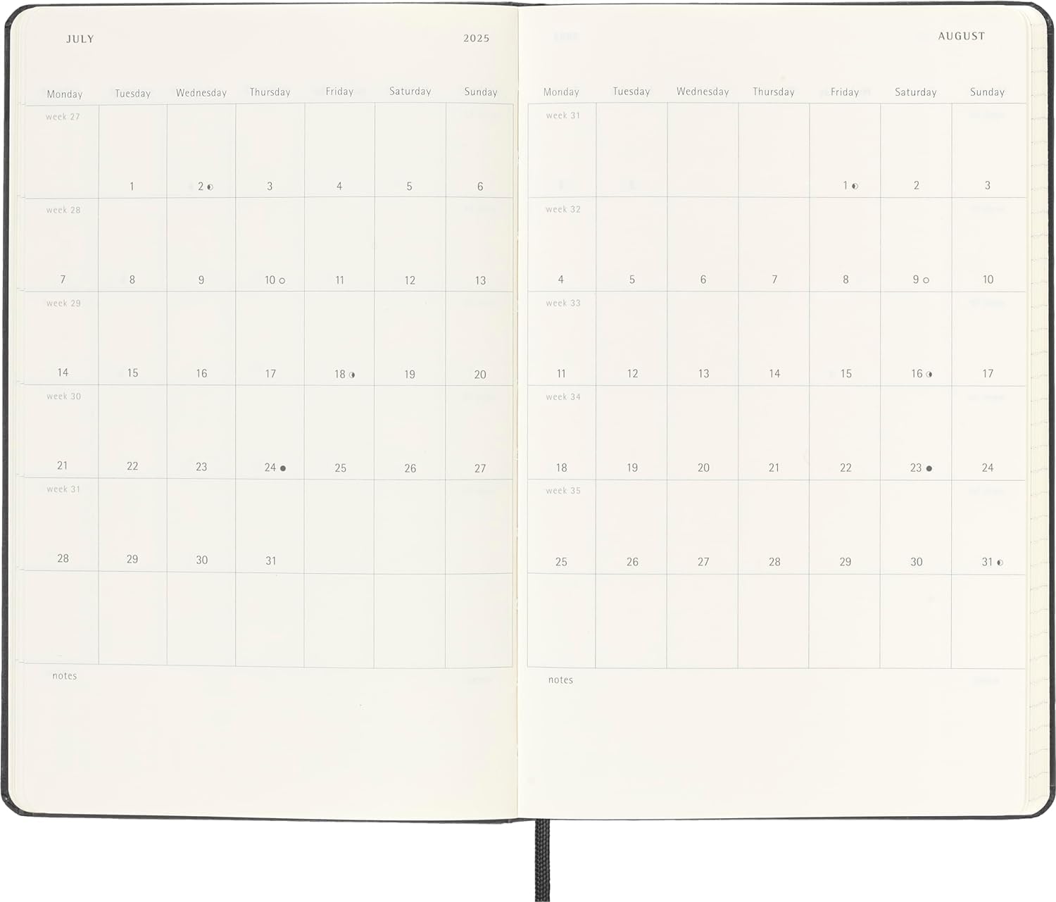 Moleskine 2025 Weekly Planner - Hard Cover, Elastic Closure, Black, Large 13x21 cm - Vertical Layout for 12 Months - Perfect for Work, School & Personal Organization