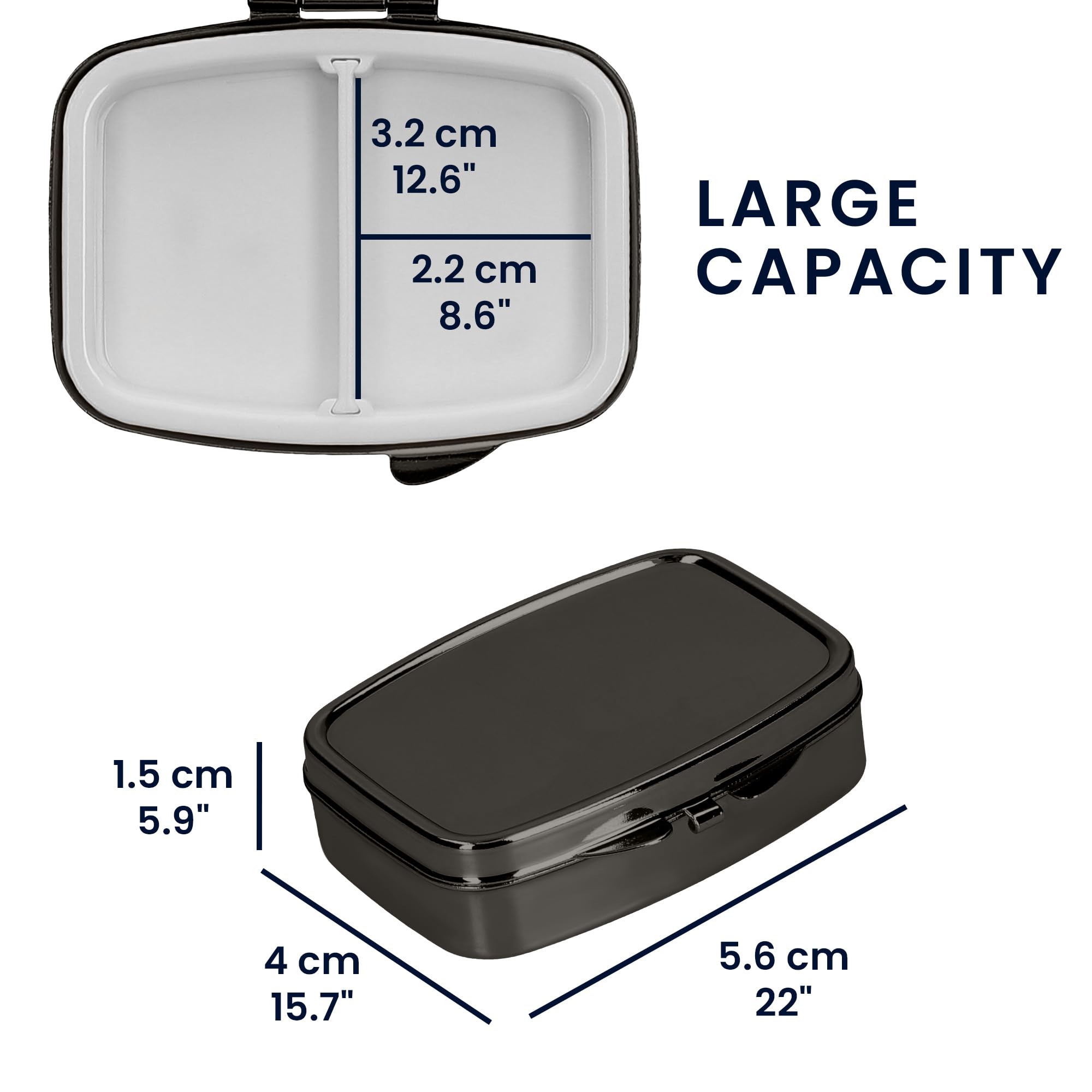 kwmobile 2 Compartment Stainless Steel Pill Organizer - Set of 2 Travel Medicine Boxes for Tablets & Prescriptions - Black | Portable Medication Storage for Home, Office & Travel