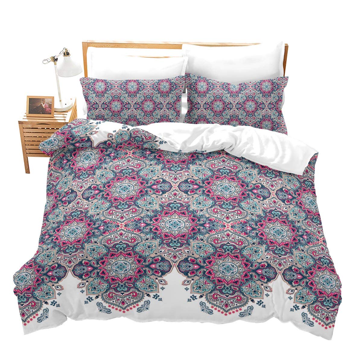 Boho Exotic Full/Queen Comforter Cover Set - Paisley & Mandala Printed Duvet Cover with Pillow Shams, 3-Piece Hippie Style Bedding for Adults - Lightweight & Breathable for All Seasons - Perfect for Bohemian, Retro & Eclectic Bedroom Decor