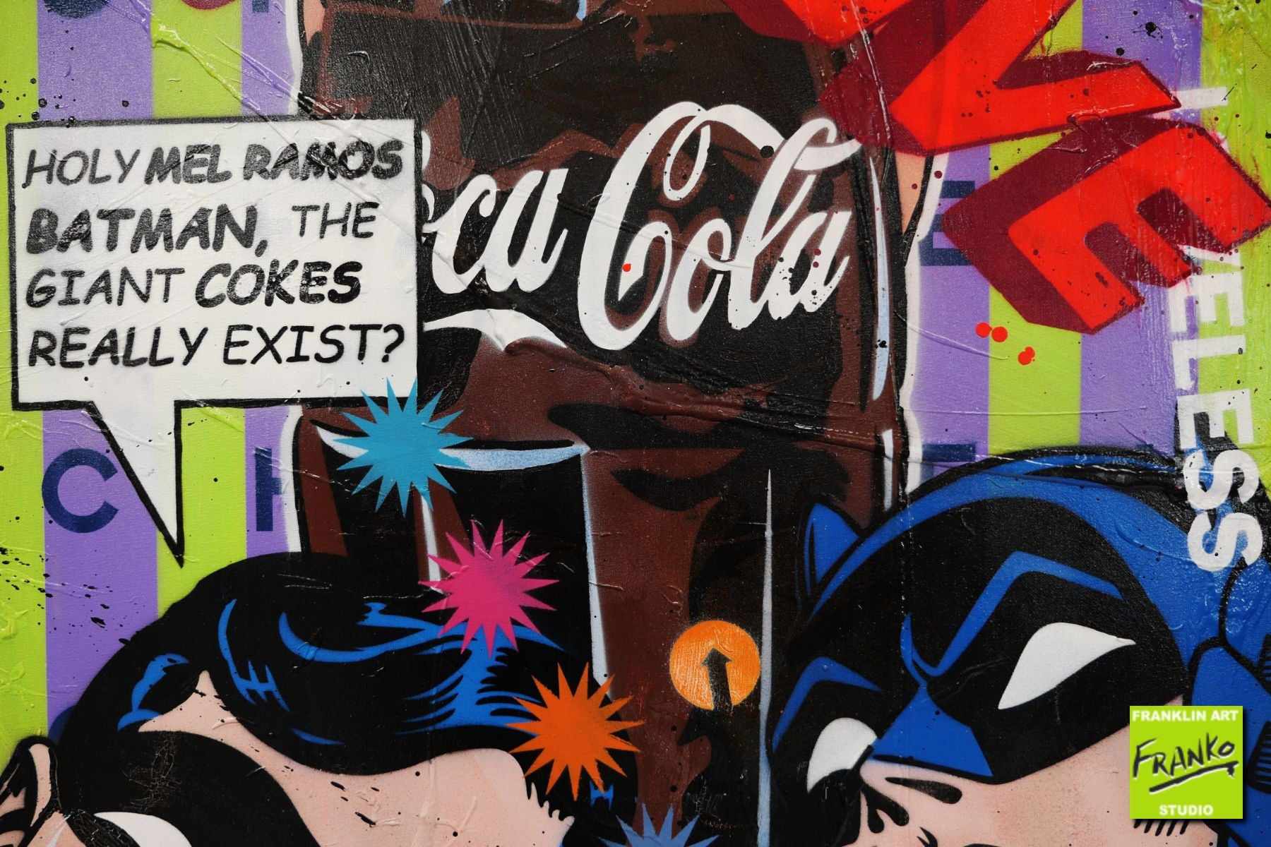 Batman & Robin CocaCola Pop Art Painting - 200cm x 80cm Urban Textured Wall Art for Living Room & Bedroom Decor | Simply Glamour Collection