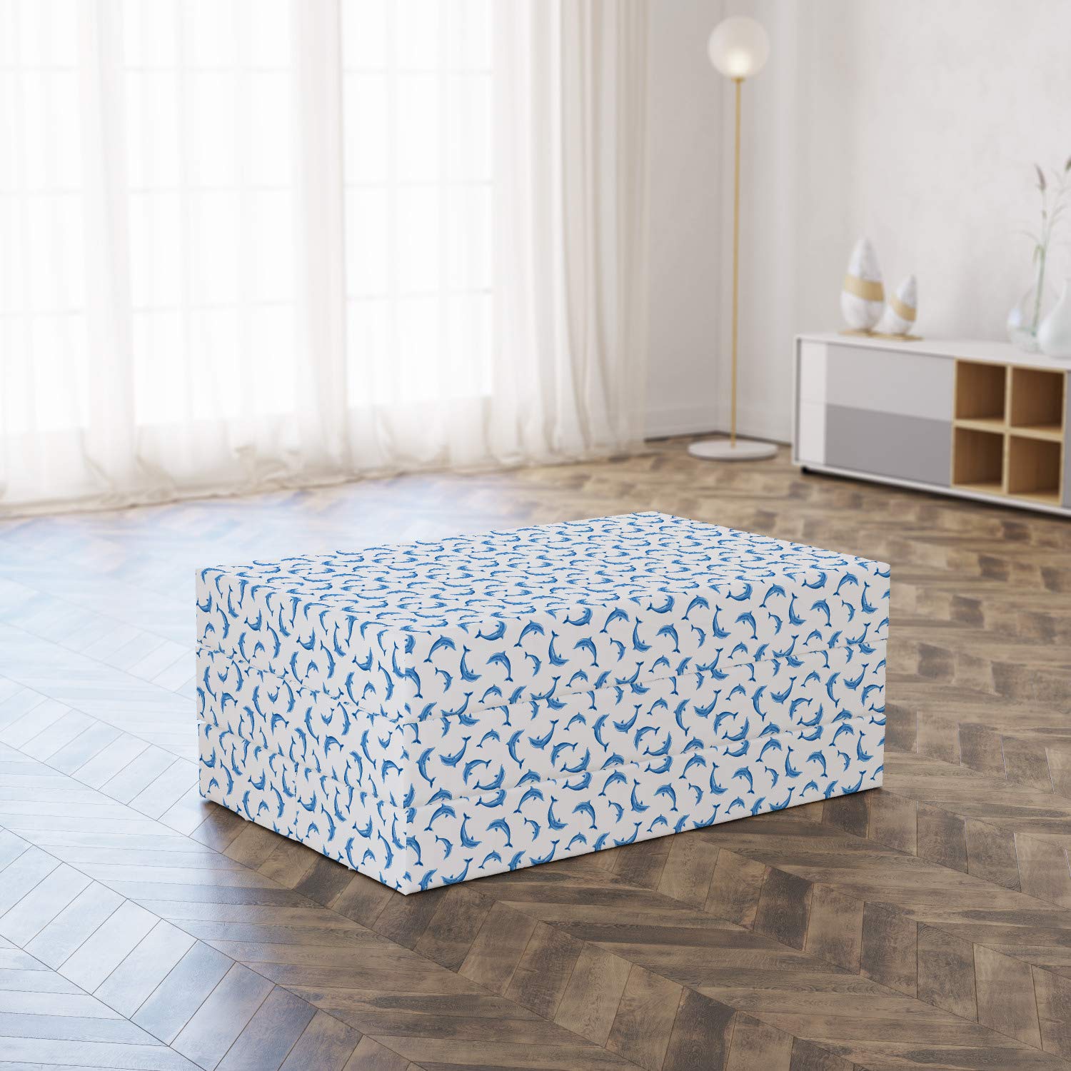Ambesonne Dolphin Foldable Mattress - Wildlife Under The Sea Design, 74.8