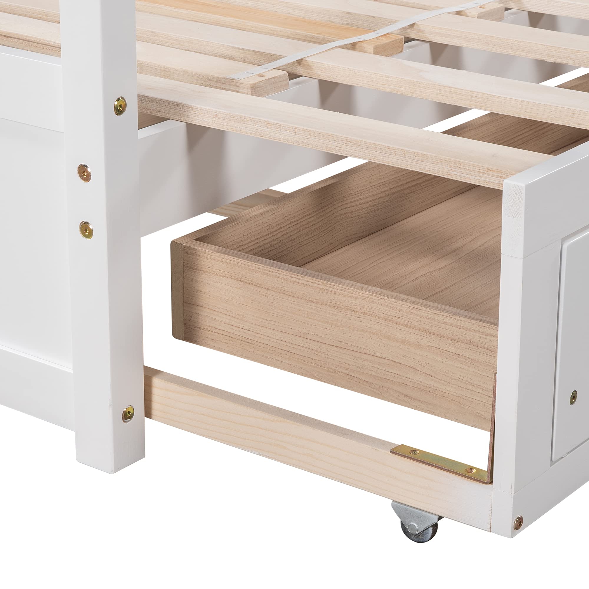 Wooden House-Shaped Daybed with Trundle & 2 Drawers - Kids & Teens Bed Frame with Roof - No Box Spring Needed - White - Perfect for Bedrooms, Playrooms & Sleepovers