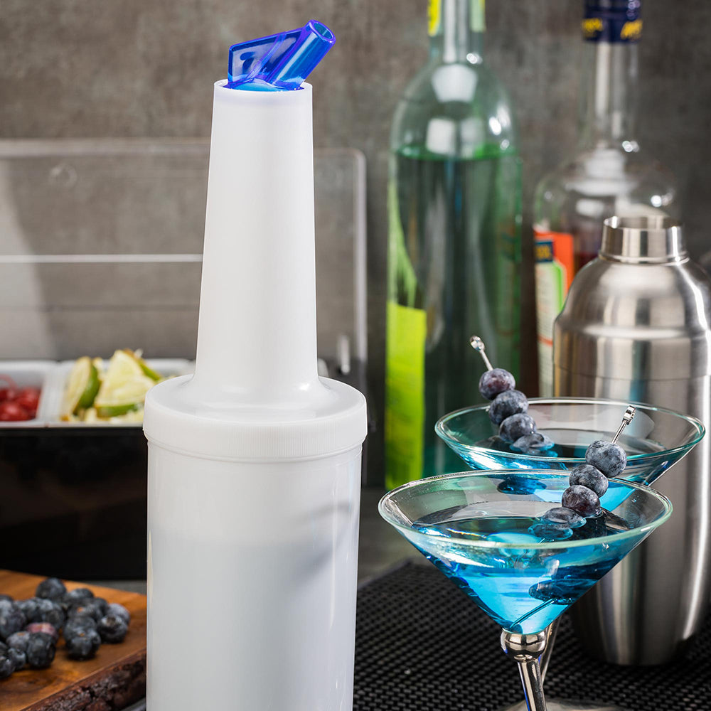 Bar Lux 1 Quart Plastic Quick Pour Storage Container Bottle with Blue Spout and Lid - 3.5